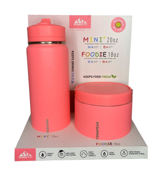 TERMO PARA AGUA Y TERMO PARA COMIDA HYDRAPEAK MINI 20oz. FOODIE 18oz. MANTIENE 16 HRS COLOR CORAL